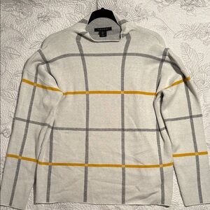 Tahari Gray and Yellow Plaid Turtleneck Sweater